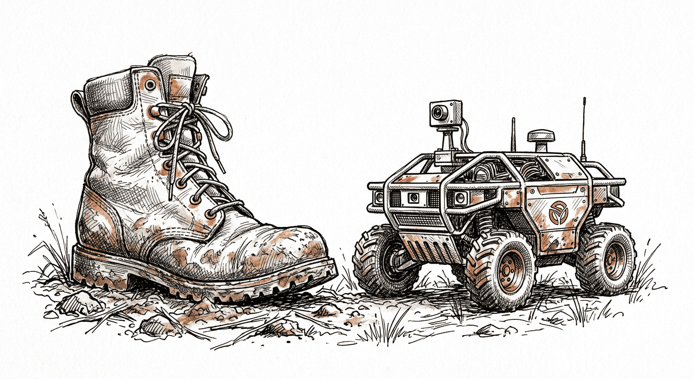 Rugged autonomous rover in a field